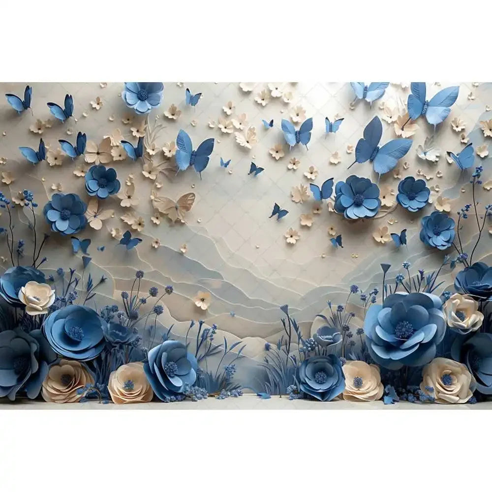 Blue gradual change butterfly wedding photography background custom dream flower portrait photo decoration banner studio supplie