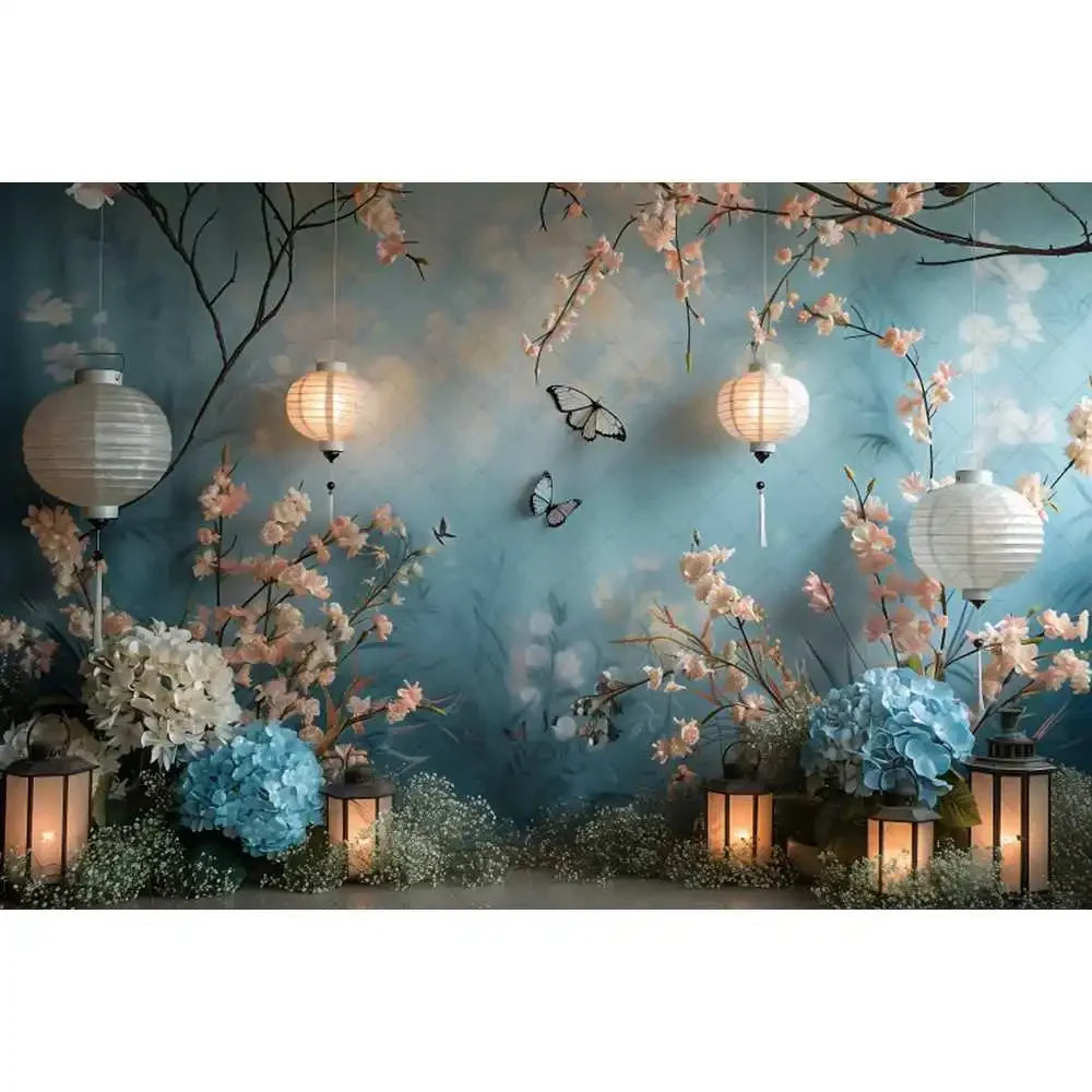 Blue gradual change butterfly wedding photography background custom dream flower portrait photo decoration banner studio supplie
