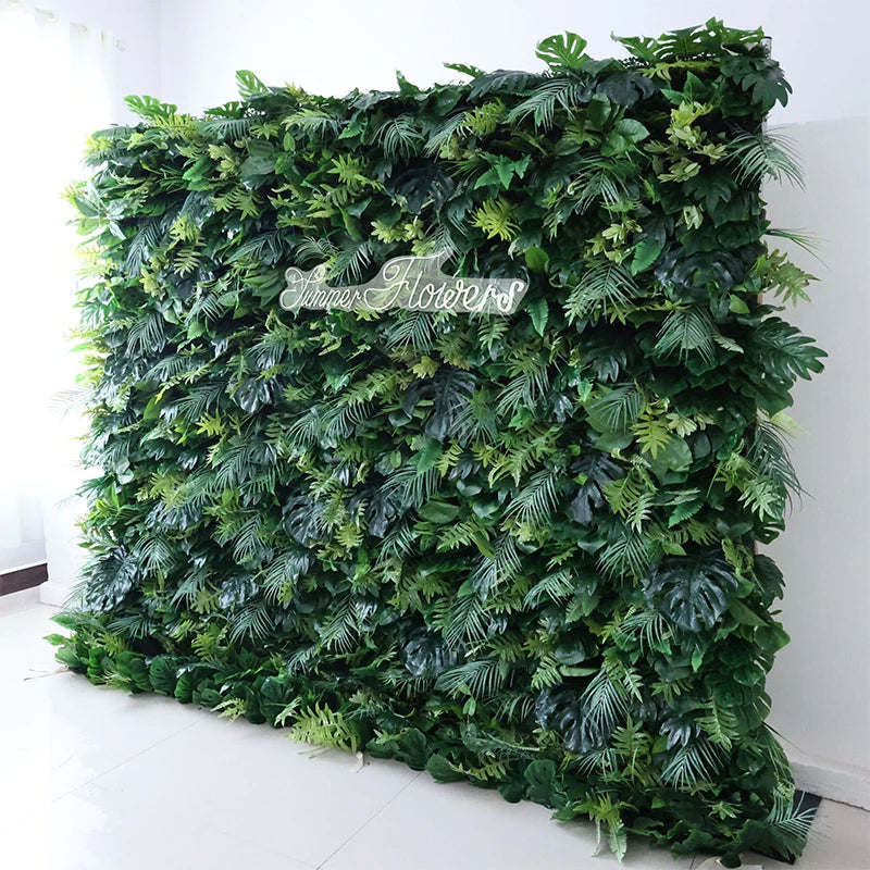 5D Green Turtle Leaf Flower Rolling Up Curtain Flower Wall Wedding Backdrop Decor Milan Turf Fabric Plant Wall Event Party Props