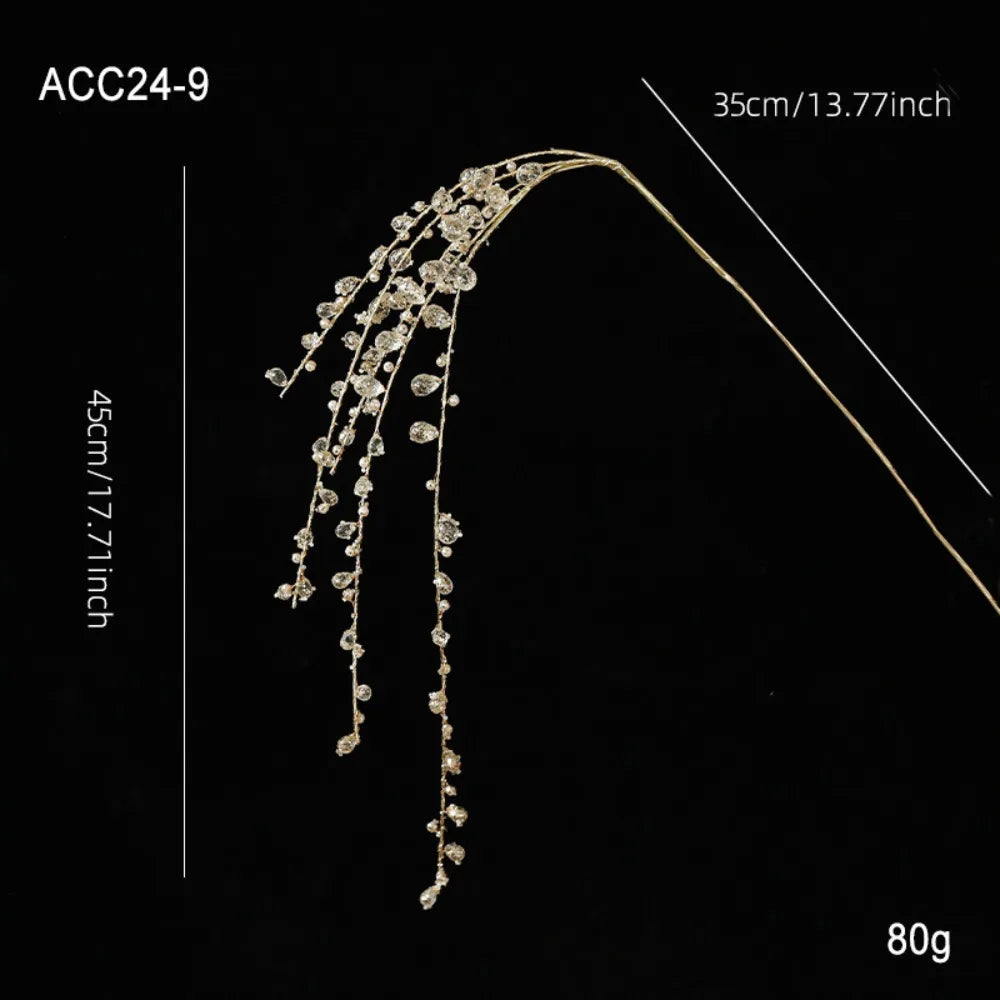 Crystal Bud Crystal Tree Branches Weeping Willow Long Branch Crystal Bud Branches Transparent Bead Sparkling Xmas Tree Ornament