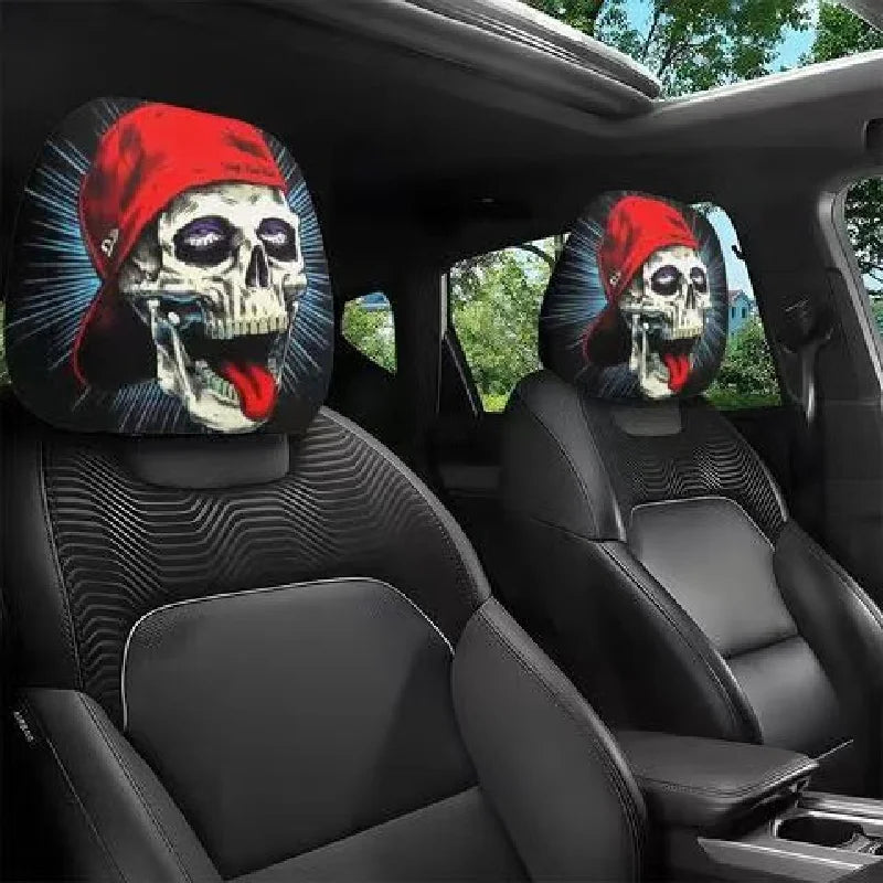 2Pcs Halloween Horror Face Printing Car Headrest Covers Universal Elastic Car Seat Headrest Cover Dustproof Protective Sleeve
