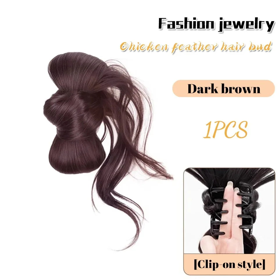 Low Side-Tie Synthetic Claw Clip Ponytail Hair Extensions With Elegant Lazy Style Dragon Beard Bun Hairpiece for Women Daily Use