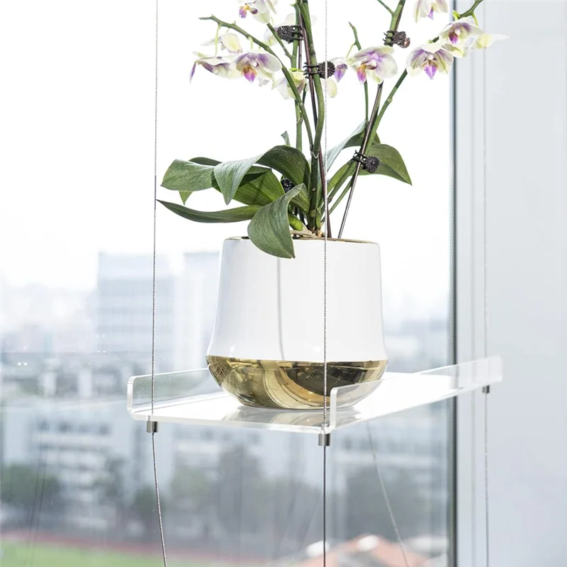 ABKY-3-Tier Window Plant Shelves 16 Inch, Acrylic Adjustable Hanging Floating Shelf, Window Sill Extender For Indoor Plants