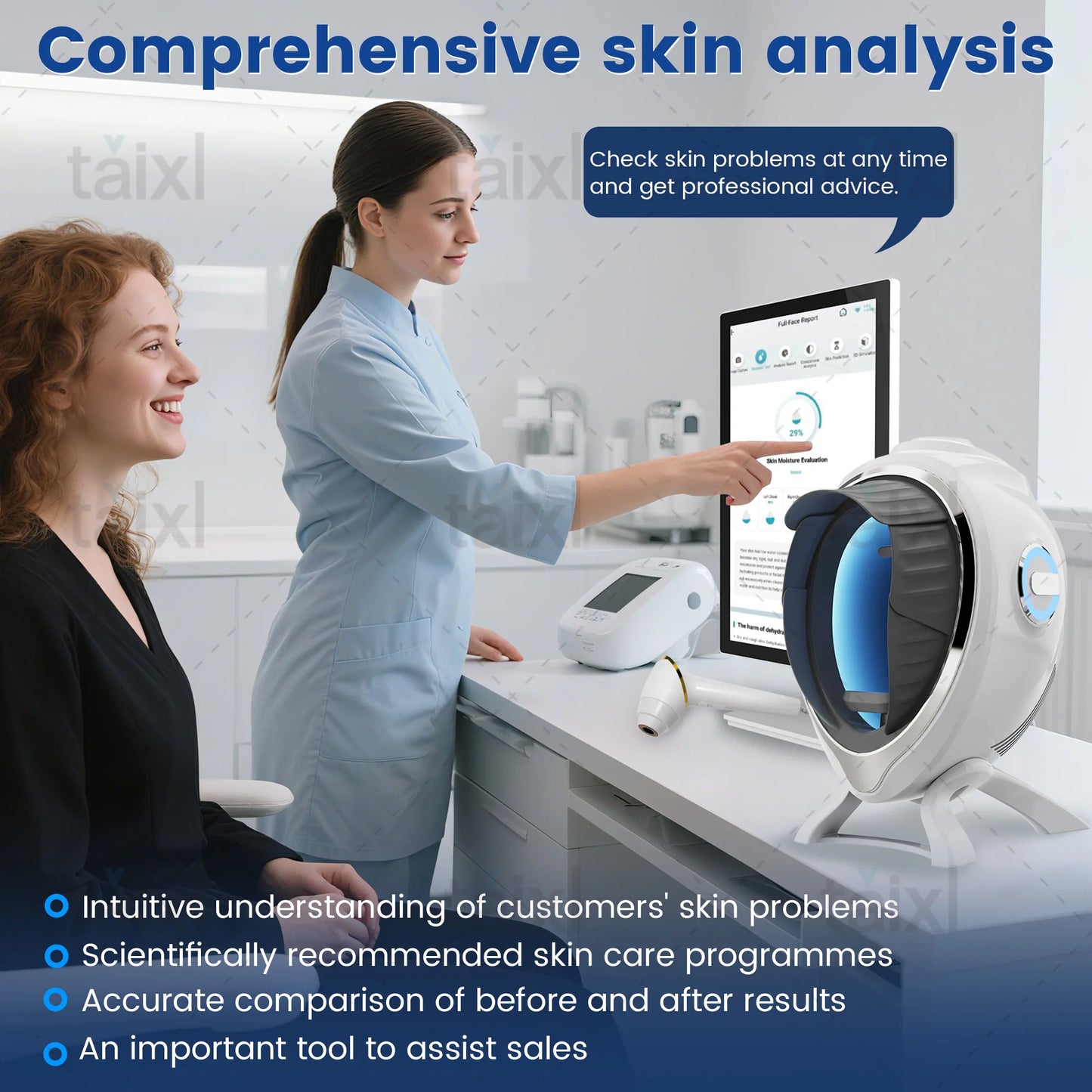 AI Skin Analyzer Machine 20 Indicators Deca Spectral Full Face HD Camera 3 Modes Micro Moisture Meter Beauty Salon Spa Care Tool