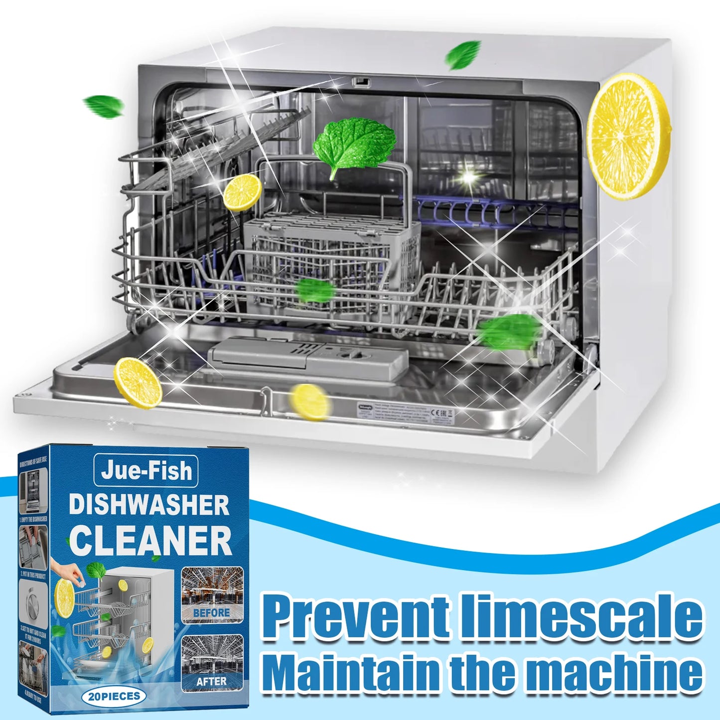 20/40/60PCS Dishwasher Cleaner Tablets - Deep Clean & Deodorize for Built-in/Desktop Dishwashers - Remove Grease Limescale