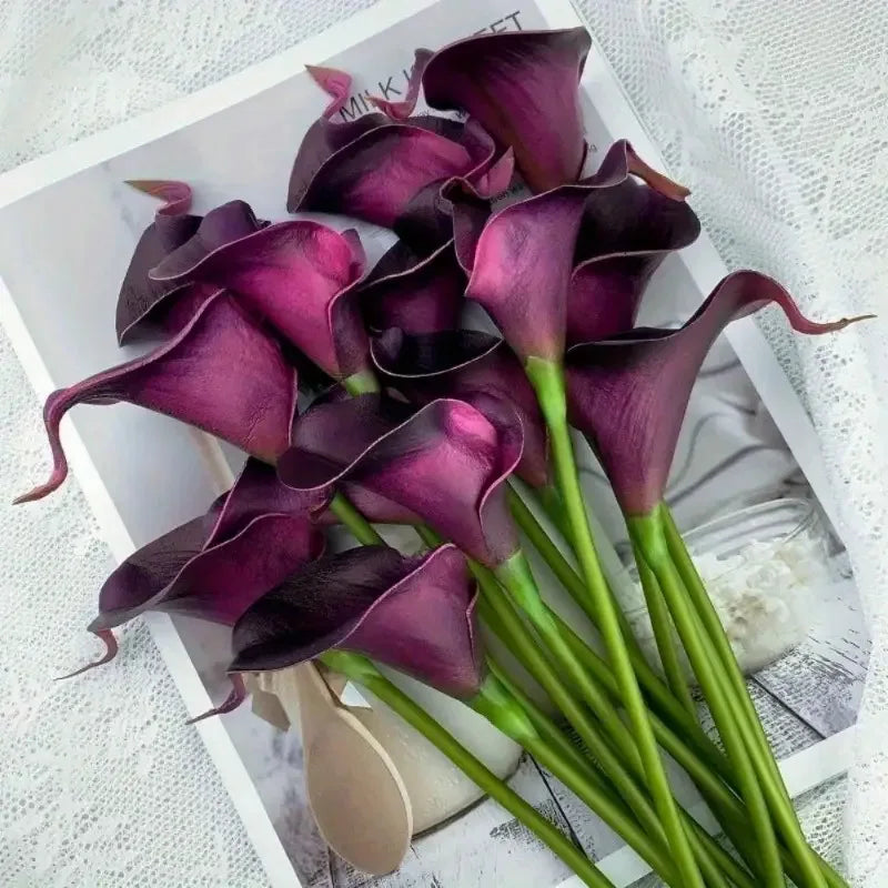 10PCS Artificial Flowers Calla Lily Faux PU Fake Flowers for Weddings Bouquet Bridal Shower DIY Bridal Bouquets Home Party Decor