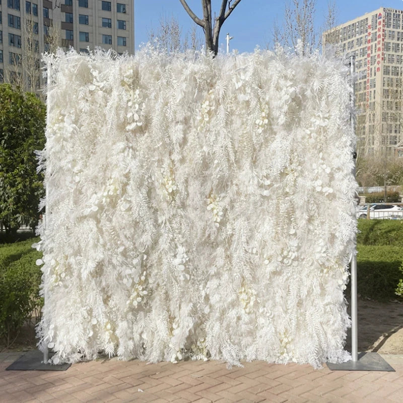 Luxur white Rose Roll Up Cloth 5D Flower Wall Arrangement Wedding Backdrop Decor Hanging Curtain Green Plants Wall Party Props