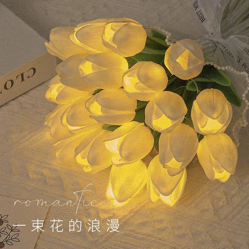 5/10pcs LED Tulips Bouquet Night Light for Home Garden Artificial Flowers PU Tulip Fake Flower Decoration Wedding Birthday Gift