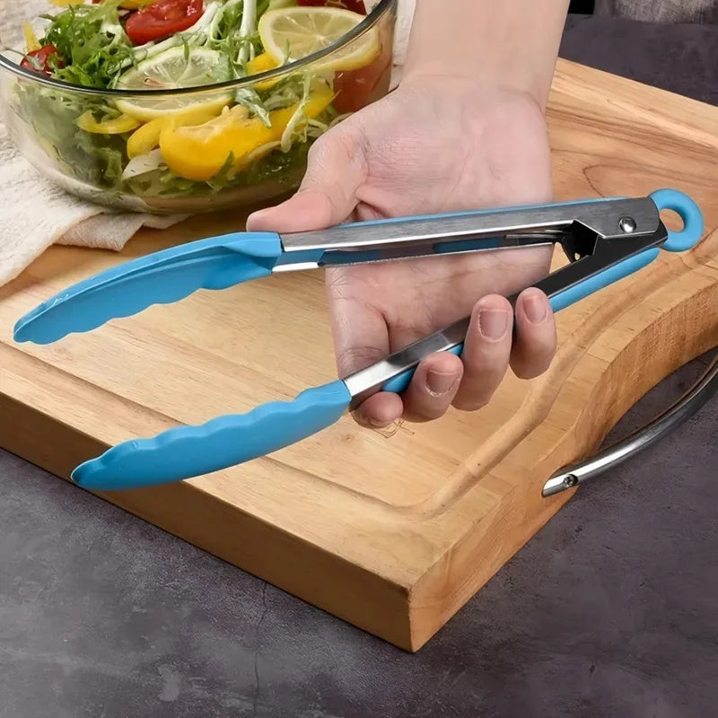 Anti Slip Cooking Serving Tongs Stainless Steel Food Clip Bread Salad Tong Heat-Resistant Barbecue Clips Kitchen Cooking Tool