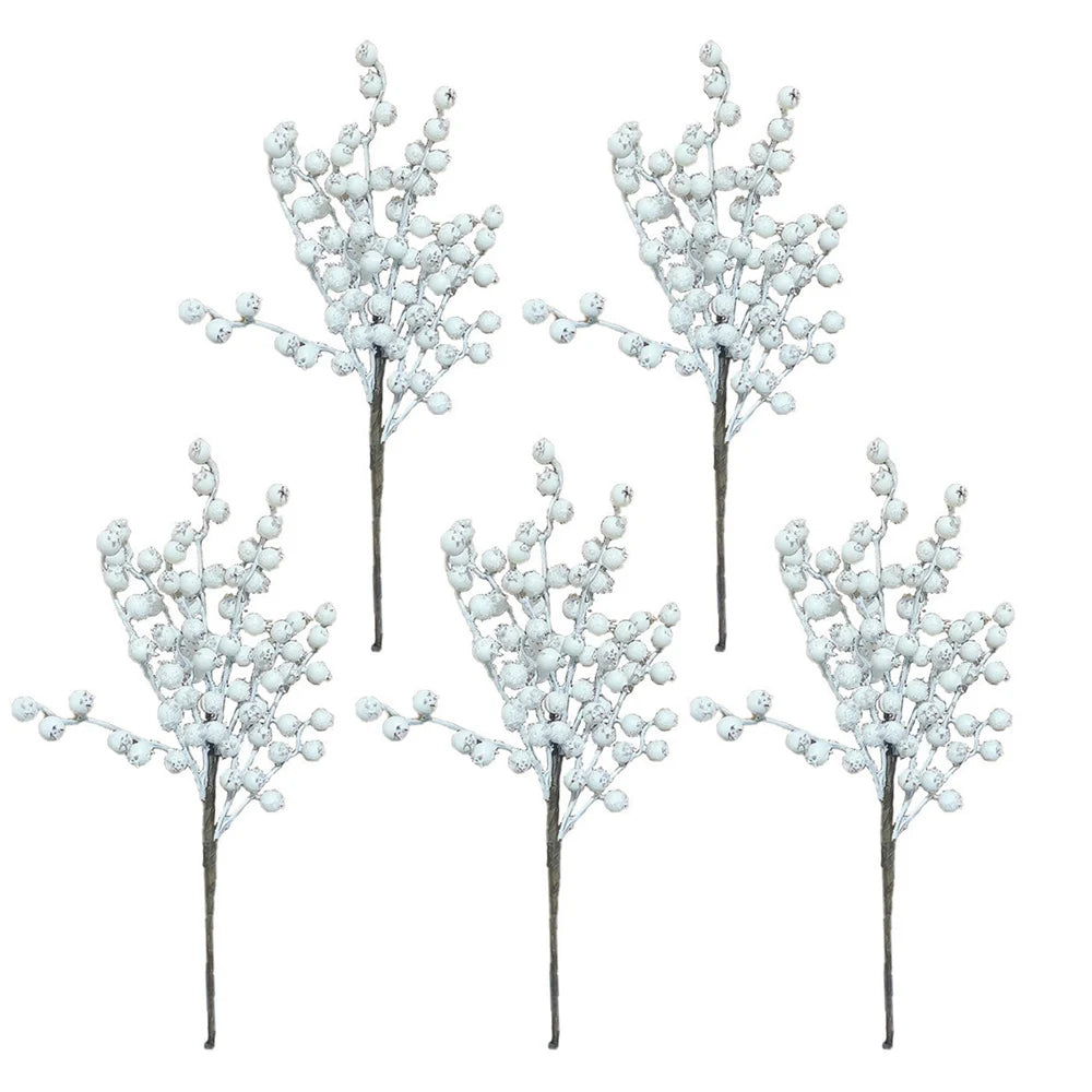 2pcs/ 5pcs Artificial Berry Stems, Winter Berry Picks Christmas Artificial Berries Fake Berry Branches Winter White Holly Stems