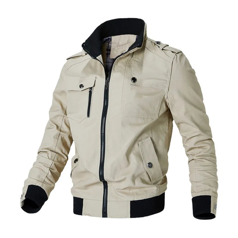 New Men's Casual Jacket Fashion Windbreaker Jacket Coat Autumn Street Fashion Solid Cotton Jacket High Street Motorcycle Jackets