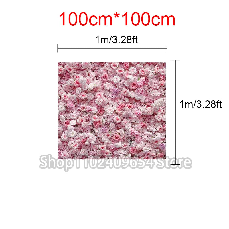 8ft/3.2ft Pink Flower Wall Artificial Silk Rose Backdrop For Wedding Decor Party 5D Floral Wall Roll Up Hanging Event Props