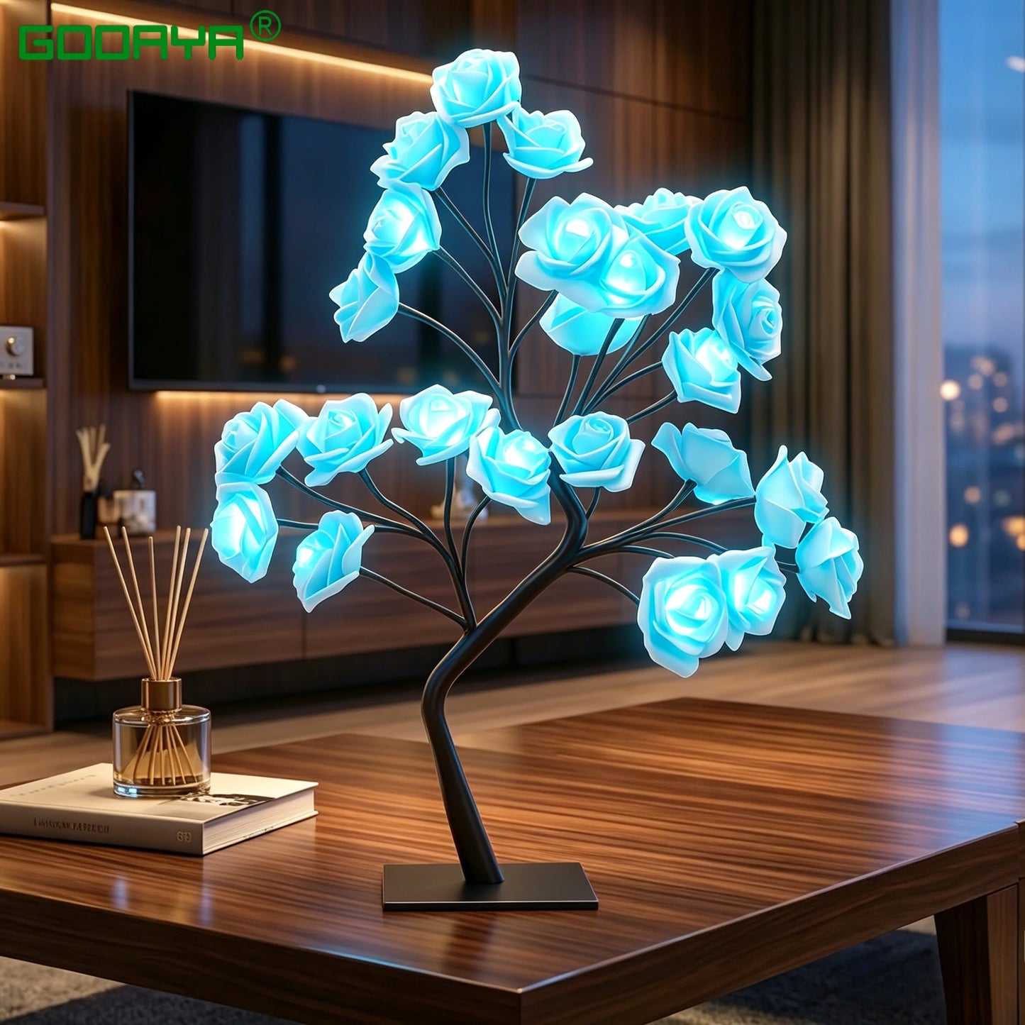 LED Rose Tree Desk Lamp USB Powered Artificial Flower Night Light Bedroom Living Room Party Wedding Valentine's Day Decoration