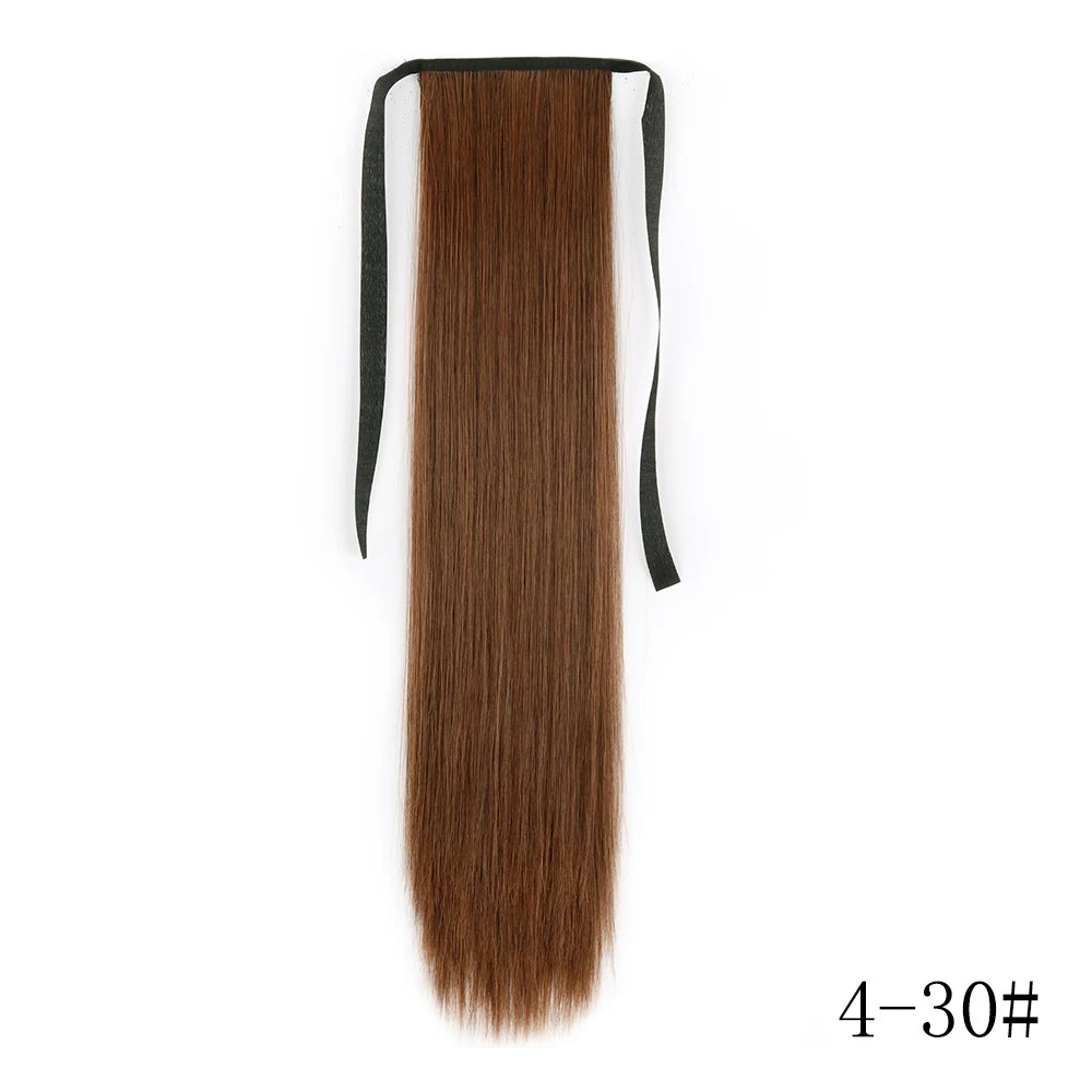 LISI GIRL Synthetic Hair 22''34'' Long Straight Ponytail Wrap Around Ponytail Clip in Hair Extensions Black Hairpiece Headwear
