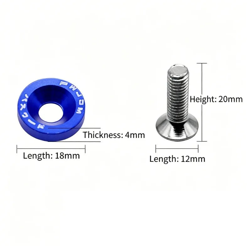 10 PCS M6 Car Modified Fasteners Fender Washer Bumper Engine Concave Screws Fender Washer License Plate Bolts Car Styling Gasket