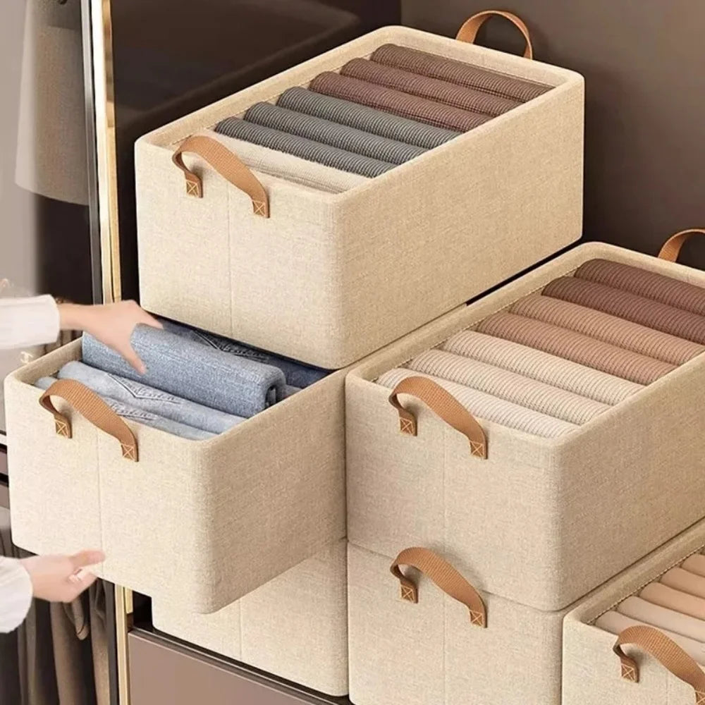 1pc Foldable Fabric Storage Box for Home Use Wardrobe Organizer for Clothes and Pants Layered Storage Solution