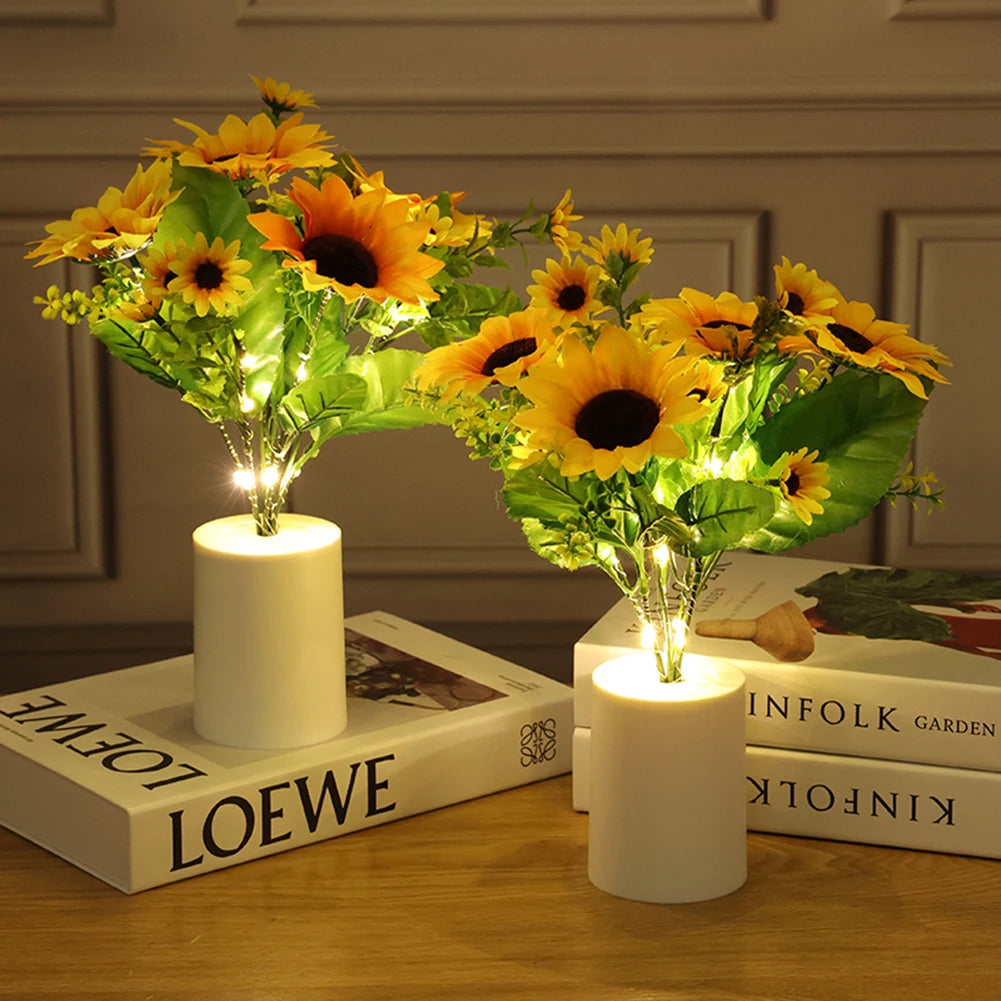 Simulation Flower Reading Light On Battery Reading Table Lamp Flowerpot Potted Safe Simulated for Wedding Valentines Gift