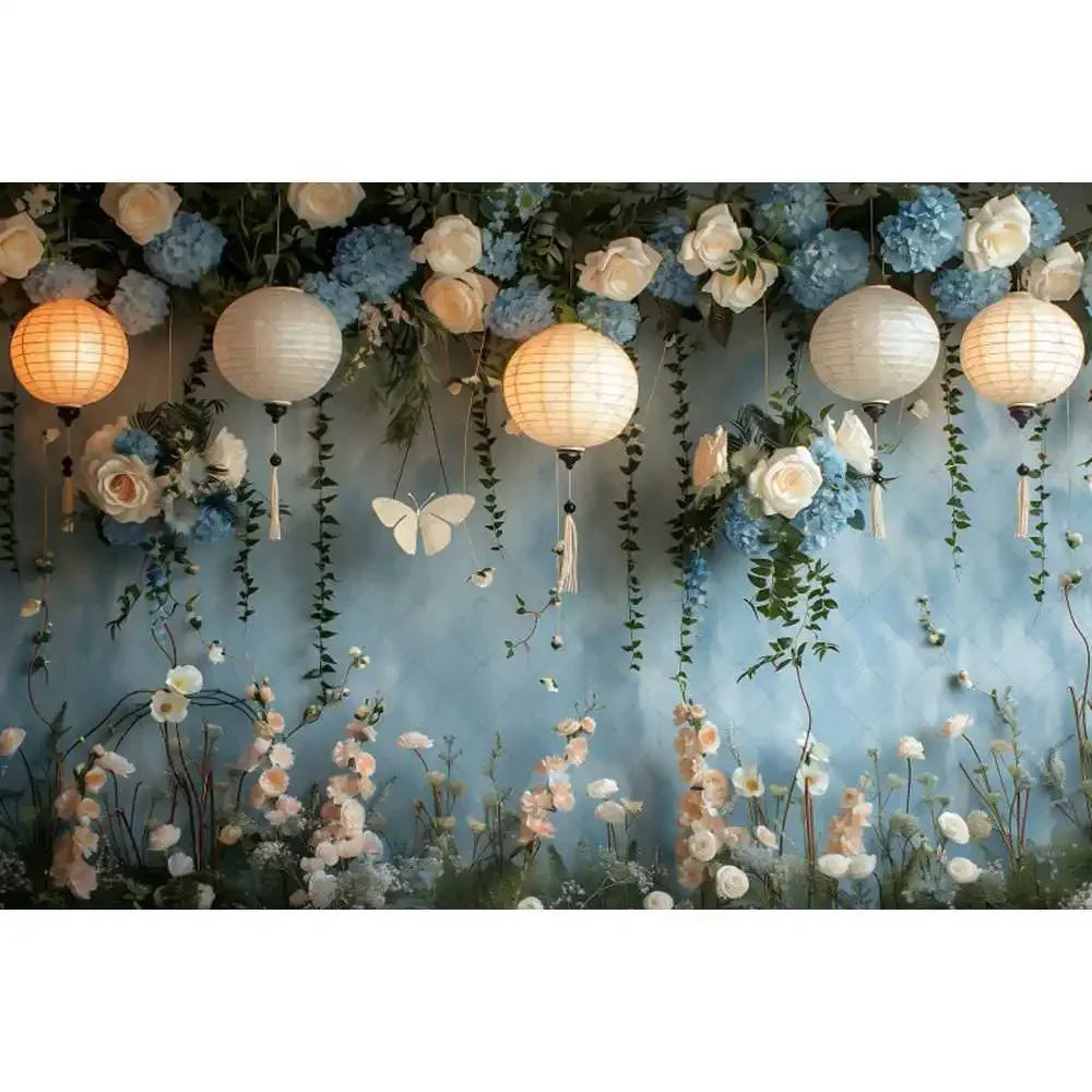 Blue gradual change butterfly wedding photography background custom dream flower portrait photo decoration banner studio supplie