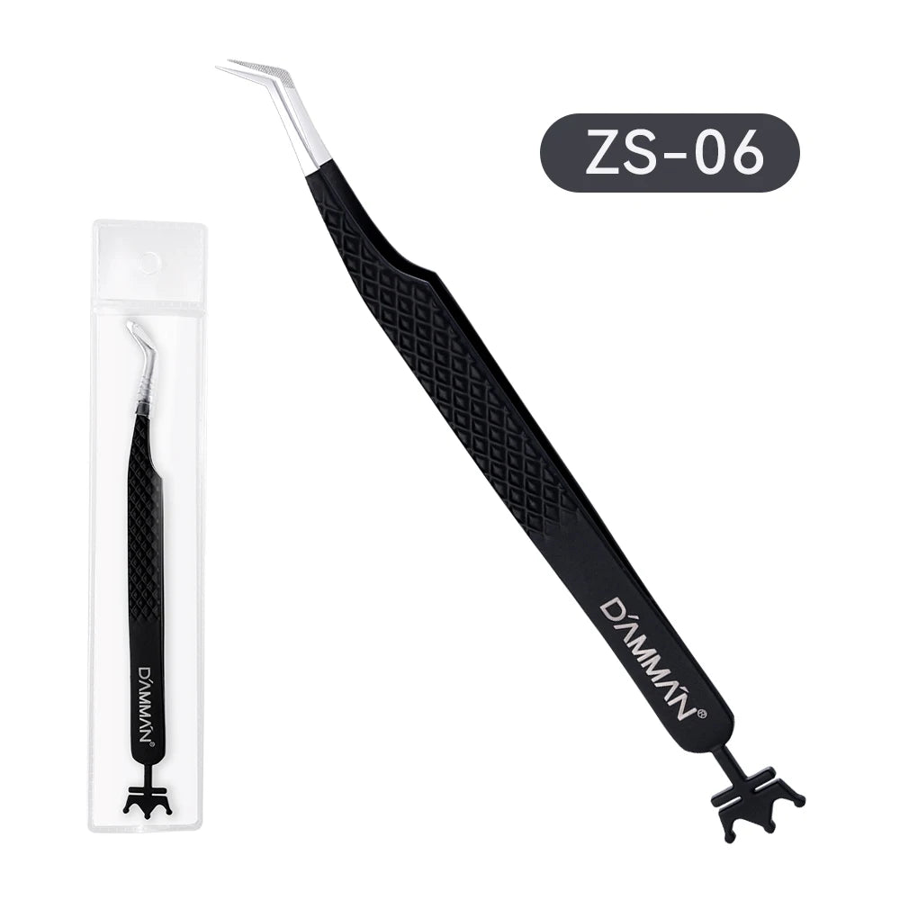 DAMMAN Fiber Tip Lash Extensions Tweezers Professional Anti-slip Eyelash Tweezers Stainless Steel Lash Tweezers Makeup Tools