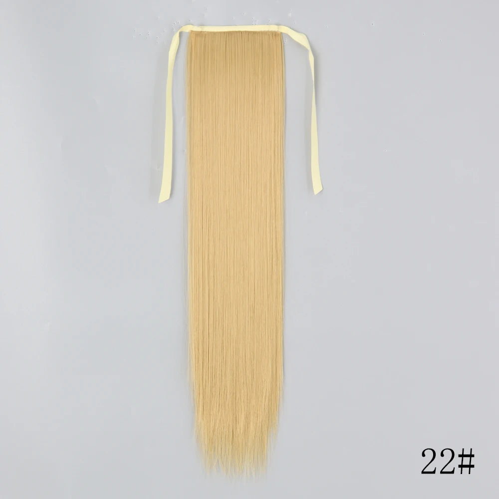LISI GIRL Synthetic Hair 22''34'' Long Straight Ponytail Wrap Around Ponytail Clip in Hair Extensions Black Hairpiece Headwear