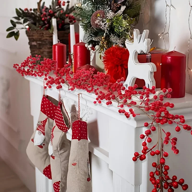 Multipurpose Artificial Red Berry Garland - Plastic Faux Berry Swag for Home, Wedding, Christmas, Holiday Table Decor