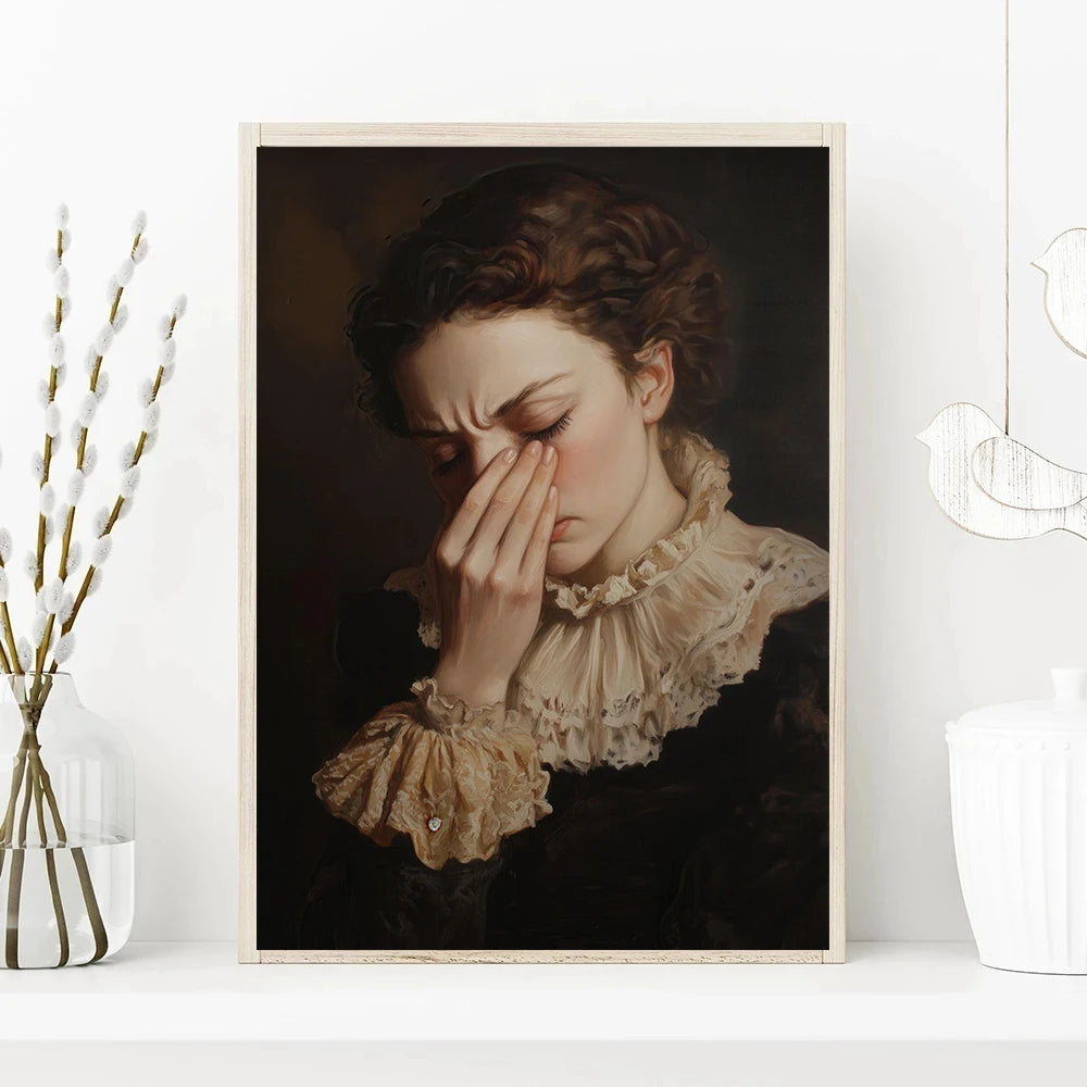 Funny Bathroom Victorian woman Portrait Poster Canvas Painting  Prints Wall Art Picture Toilet Humor Amusing Gift Home Decor