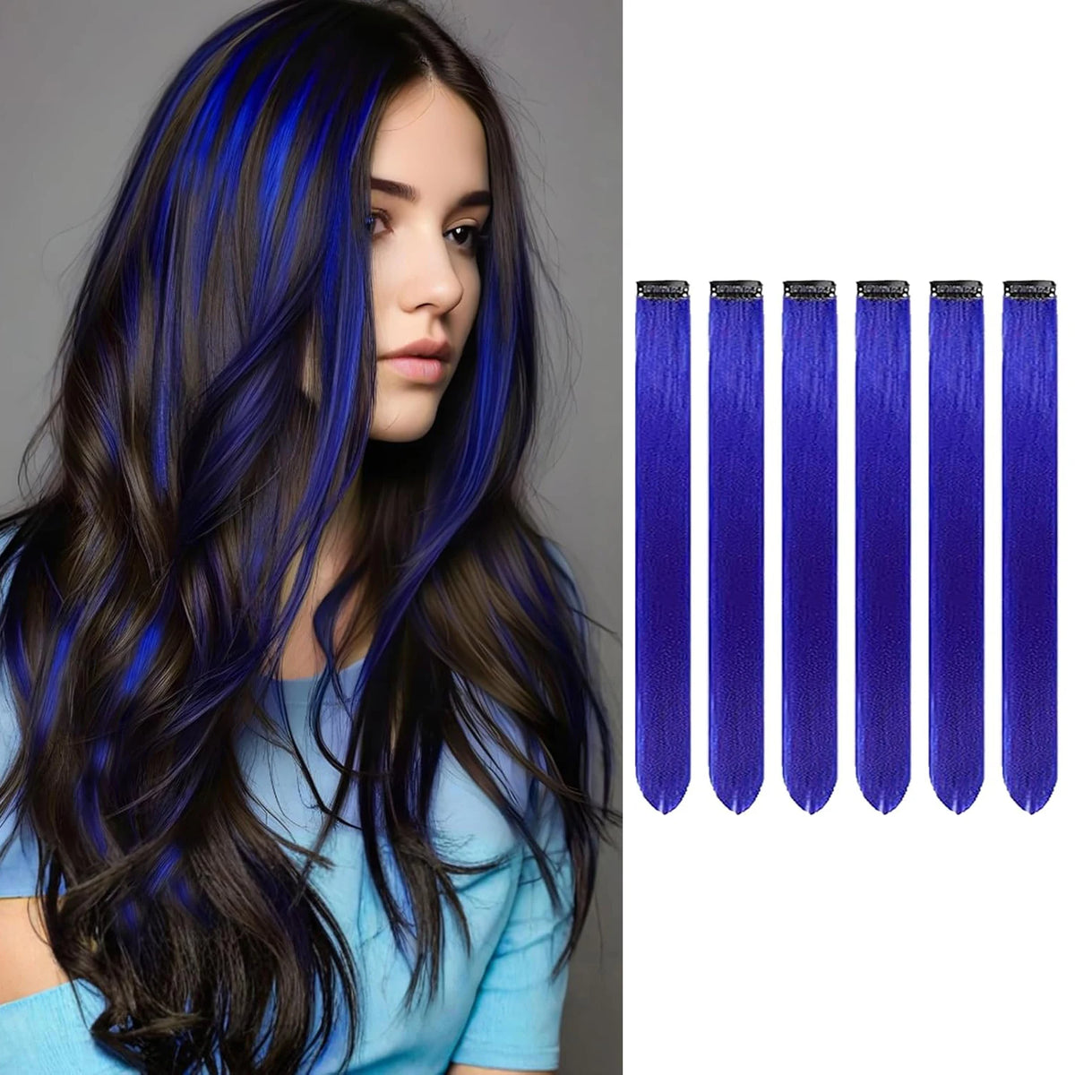 6 PCS Clip In Hair Extensions 22 Inch Long Straight Heat Resistant Synthetic Hair Highlights, Easy to Use Colorful Hairpieces