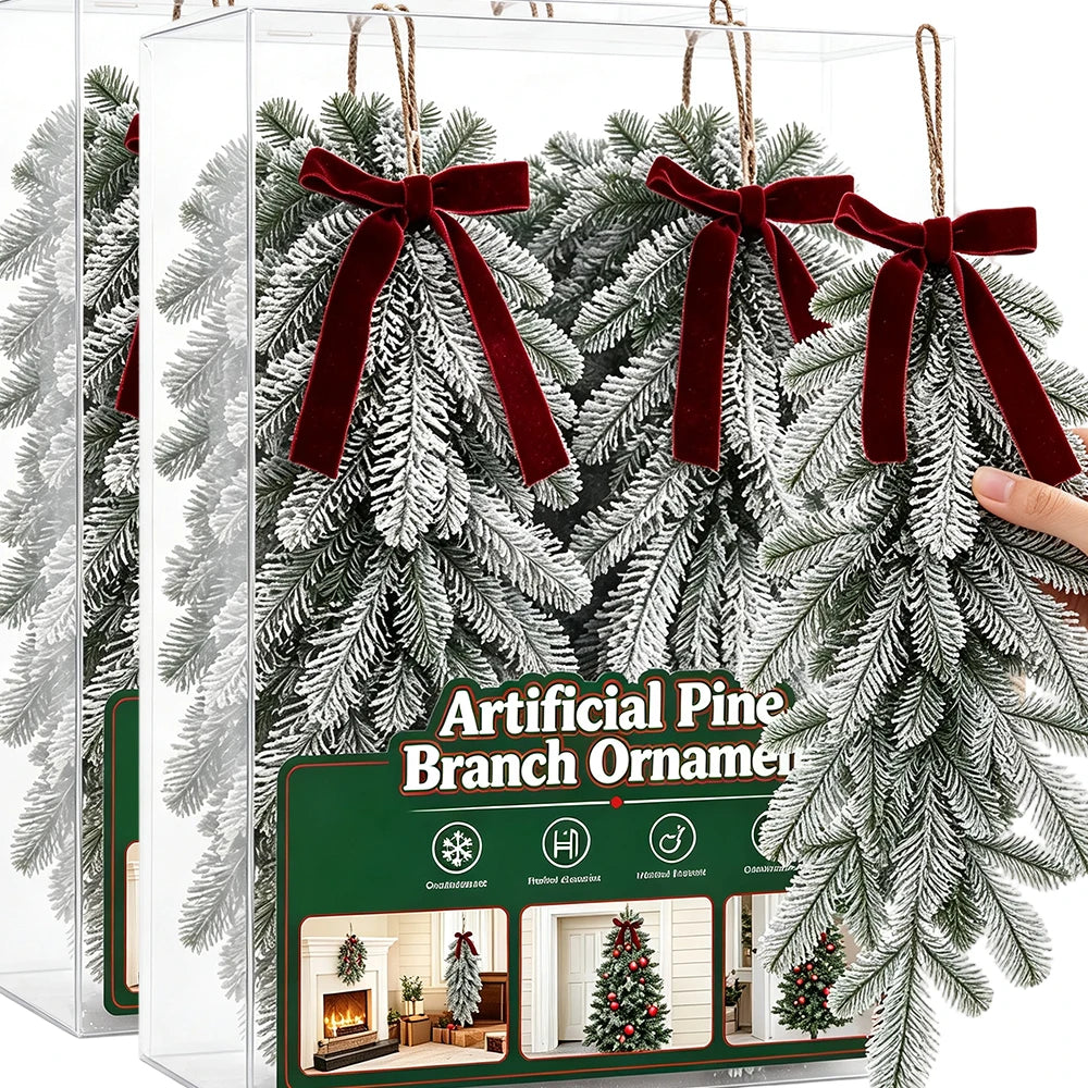 Frosted Pine Branches Pendant Wall Decor Artificial Cedar Frosted Pine DIY Garland Wreath Fake Snow Sprigs Christmas Decoration