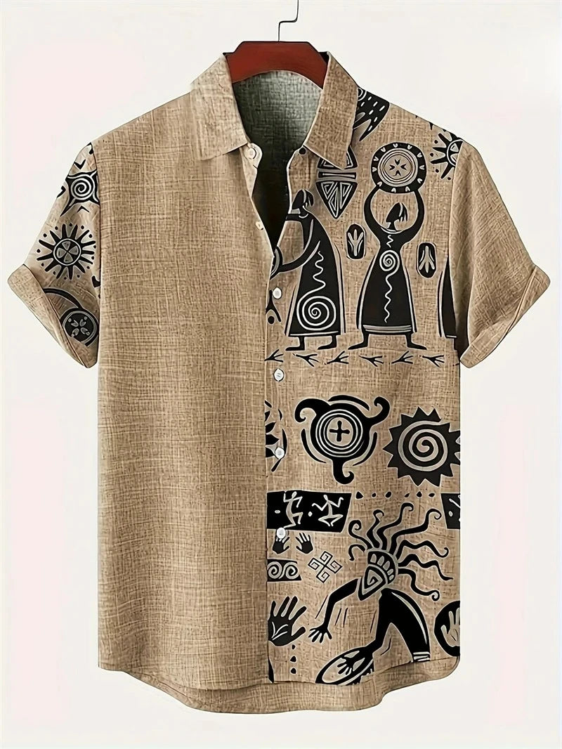 Hawaii Shirts for Men 3D Paisley Graphic Short-sleeved T-shirt Casual Lapel Buttons Male Tops Summer Oversized Bohemian Man Tees