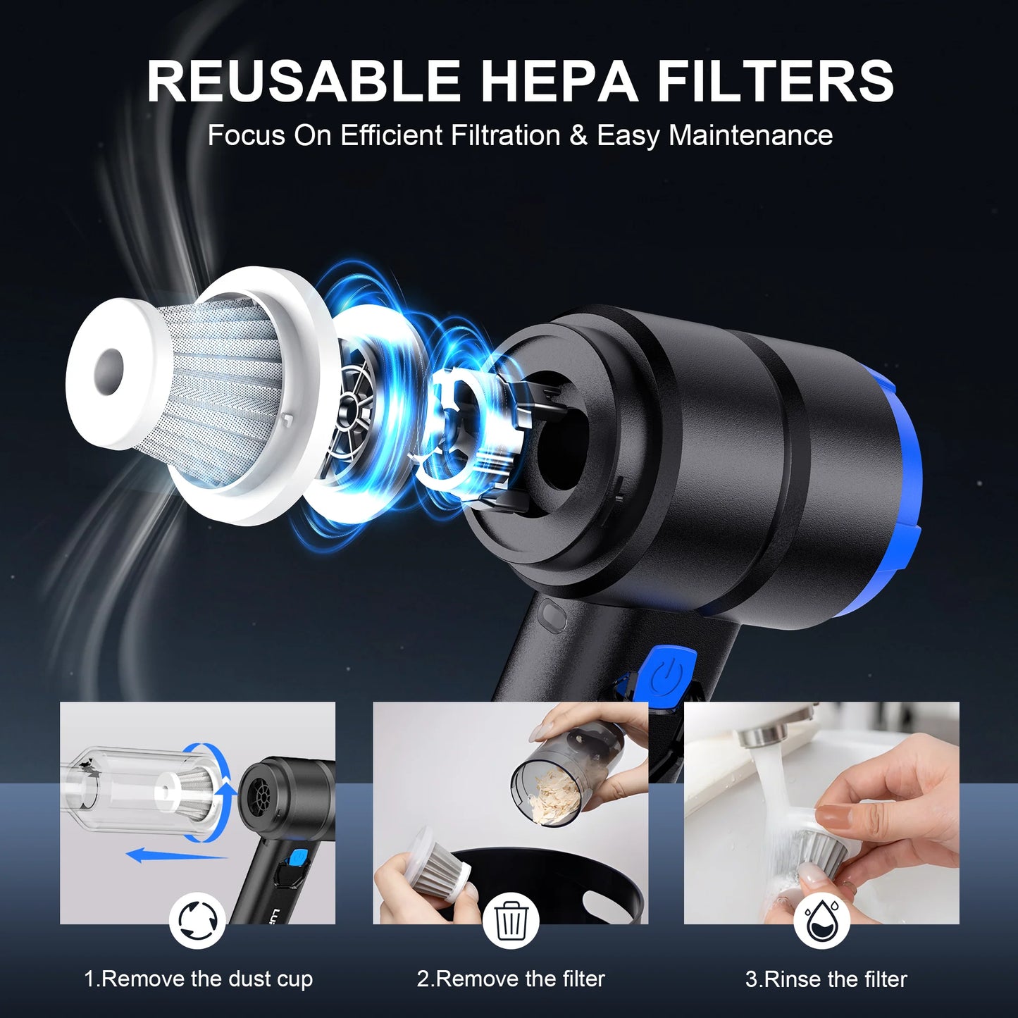 12000Pa 4 in 1 Car Vacuum Portable Cordless High Power Hand Held Vacuum, Brushless Motor Handheld Vacuum Cordless Air Duster