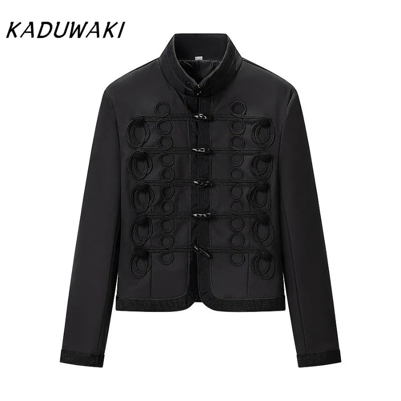 KADUWAKI Graceful Women's Jacket O-neck Full Sleeve Chinese Knot Female Napoleon Jackets Spring New Chic High Street Lady Coats