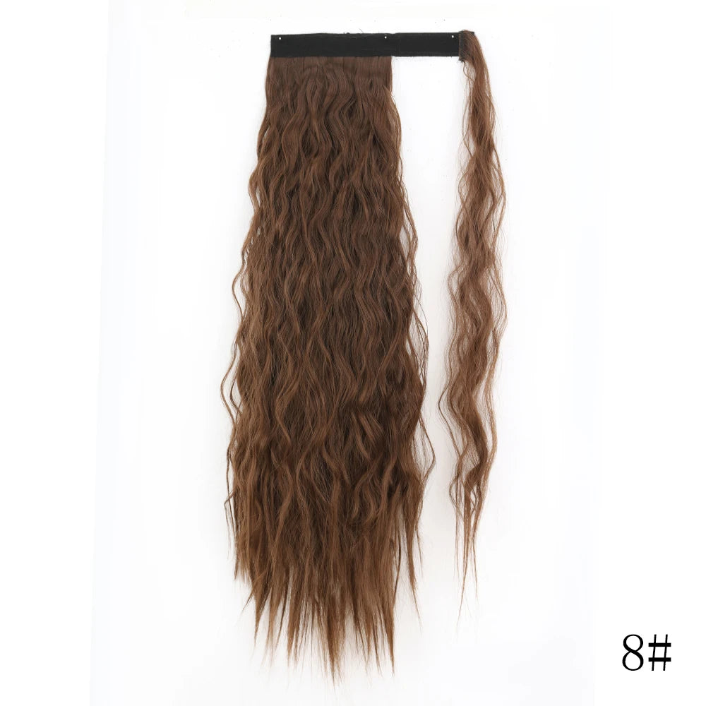 LISI GIRL Synthetic Hair 22''34'' Long Straight Ponytail Wrap Around Ponytail Clip in Hair Extensions Black Hairpiece Headwear