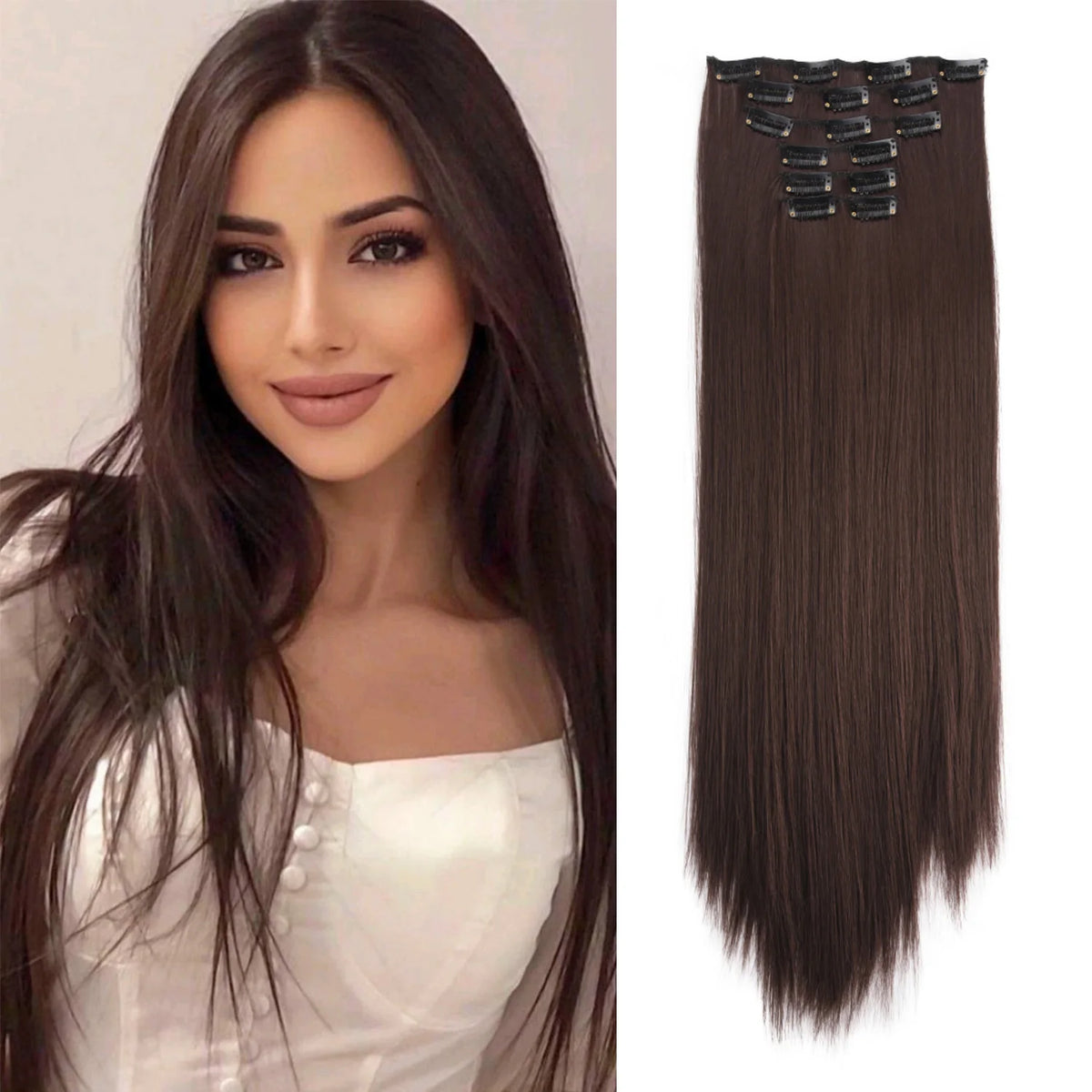 Synthetic Clip In Hair Extensions 6PCS Hair Extensions 24 Inch Long Straight 16 Clip On Hairpieces For Women Girls
