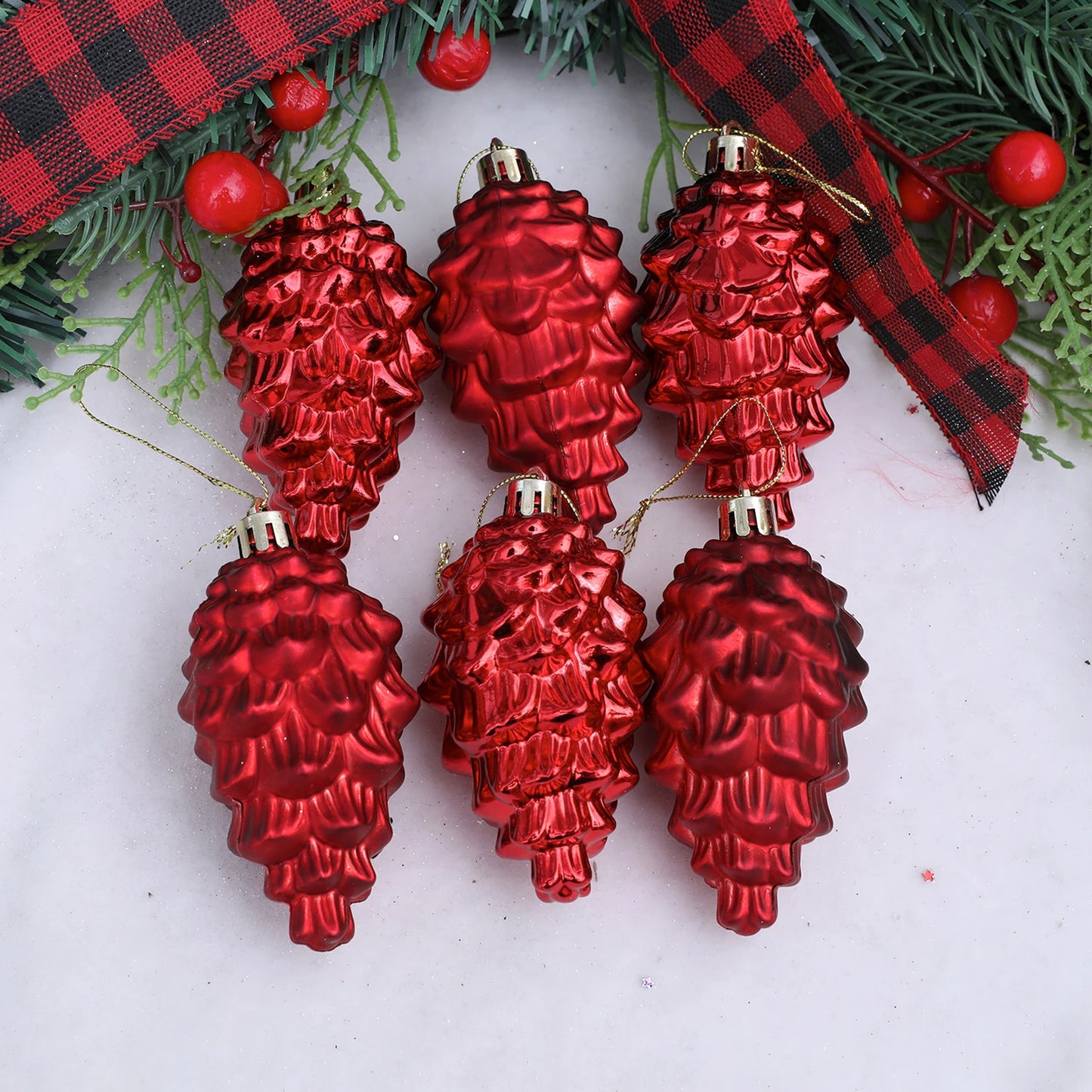 6PCS Christmas Pinecone Tree Ornaments Cute Plastic Pine Cone Ornaments Hanging Decorations for Home