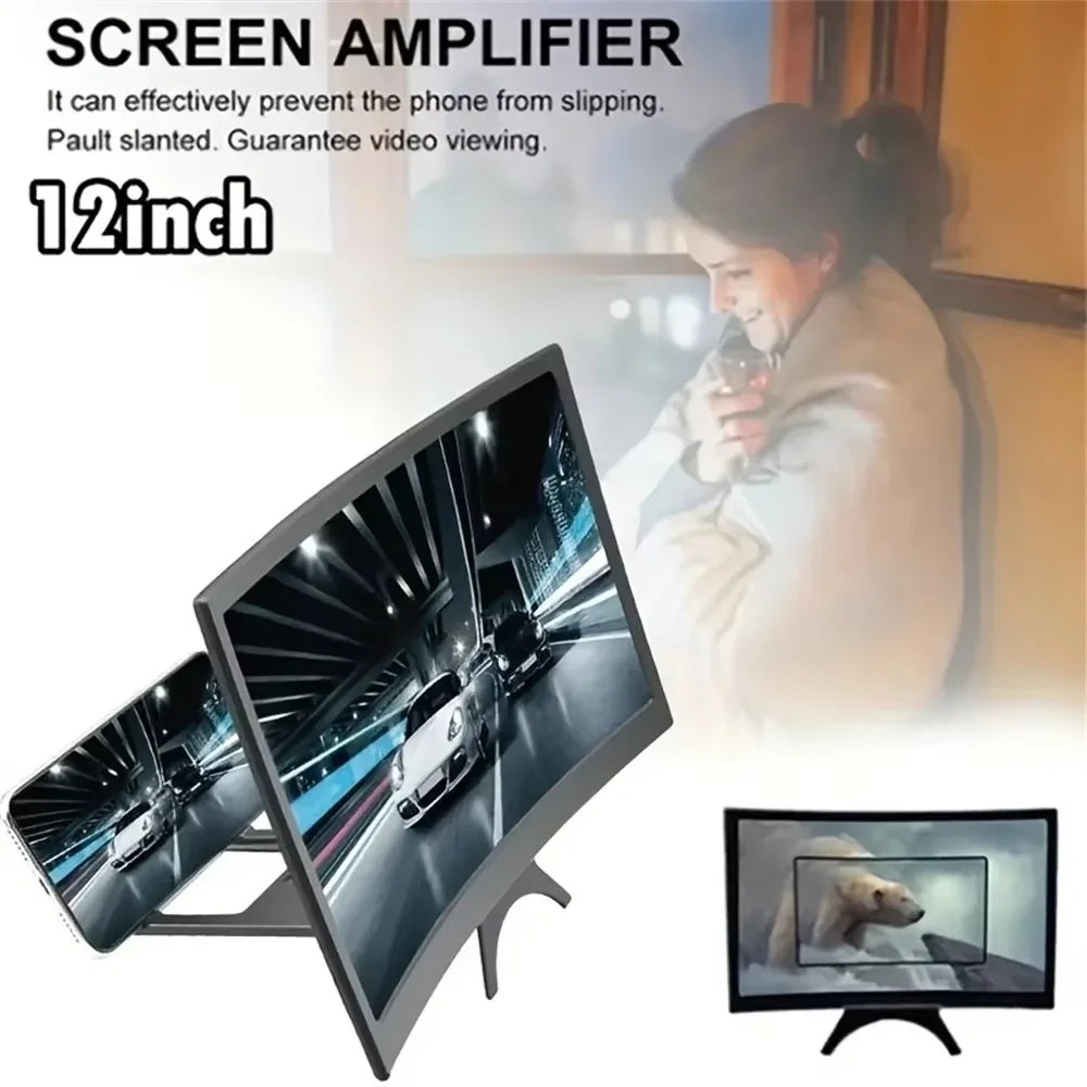 3D HD Amplifier Curved Screen 12 Inch Large Screen Mobile Phone Screen Magnifier Universal Suction Cup Stand Phone Video Holder