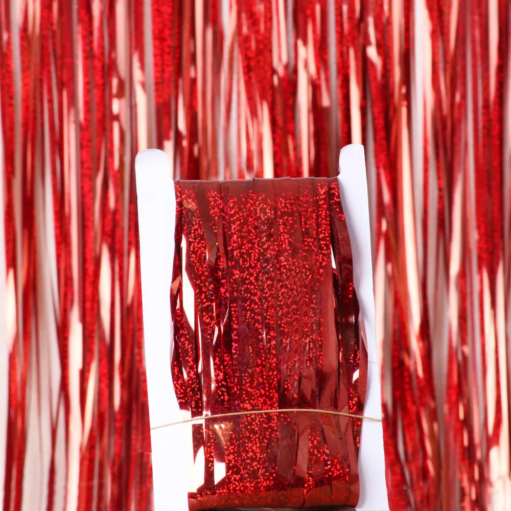 Metallic Tinsel Foil Fringe Curtains Photo Backdrop Glitter Streamers Foil Fringe Backdrop Curtain for Xmas Wedding Background