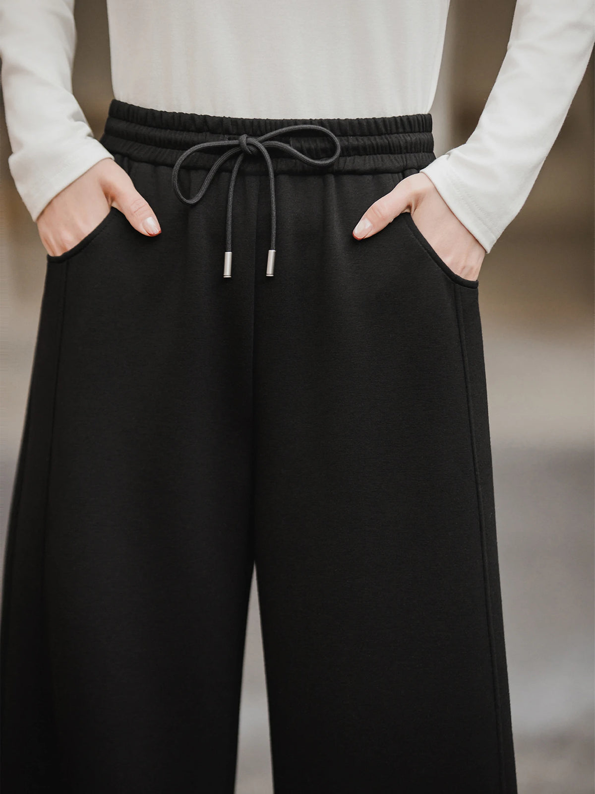 XIAOGULI 2026 Autumn Women Black High Stretch Elastic High Waist Wide Leg Pants Loose Fit Black Casual Regular Petite 2 Types