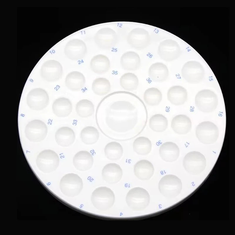 1 Set Dental/ Art Paint Porcelain Mixing Tray, 36-Hole Glazing Palette with Lid, Moisture-Retaining Mini Ceramic Mixing Tray