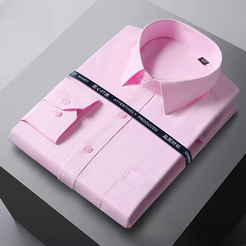 Men Formal Shirt Long Sleeve Office Solid Color Fashion Business Pocket Social Office Blue White Shirts Men's Clothing S-5XL