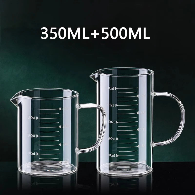 YWDL 1/2pcs Glass Measuring Cup With Handle Heat-resistant Laboratory Beaker Kitchen Milk Coffe Measuring Mug 250/350/500/1000ml