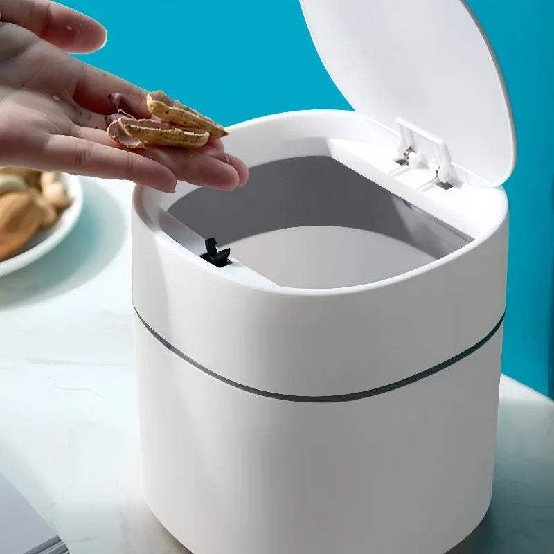 1pc Mini Desktop Trash Can, Small Table Top Plastic Covered Garbage Bin for Desk Top