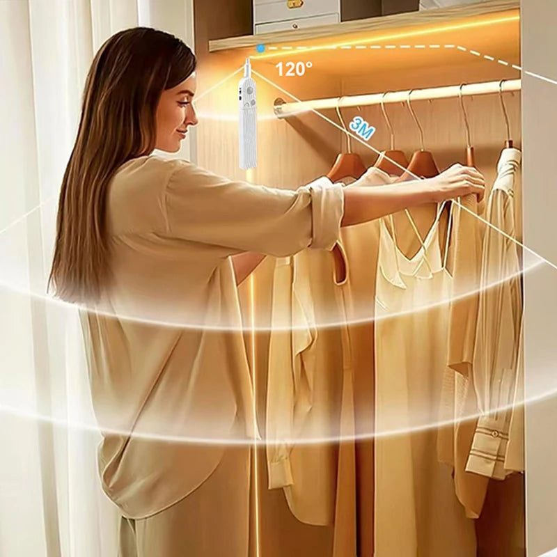 5V LED COB Light Strip with Motion Sensor Powered by Battery Or USB Cable for Cabinet Wardrobe Liner Lighting