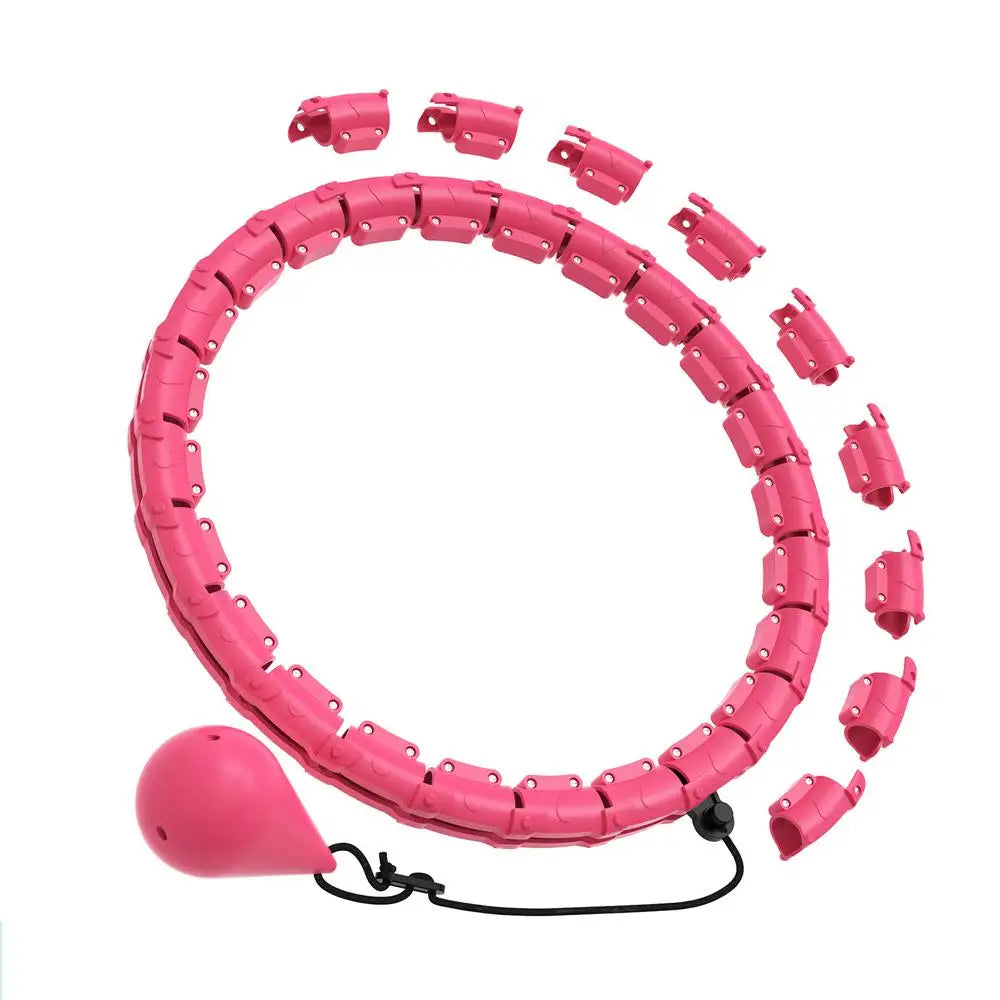 Smart Weighted Fitness Hoop 24 Detachable Links Adjustable Plus Size 47-Inch Slimming Ring Waist Trainer Auto-Spinning Massage Circle for Adults Women Beginners Weight Loss Fat Burning Home Gym Workout Equipment