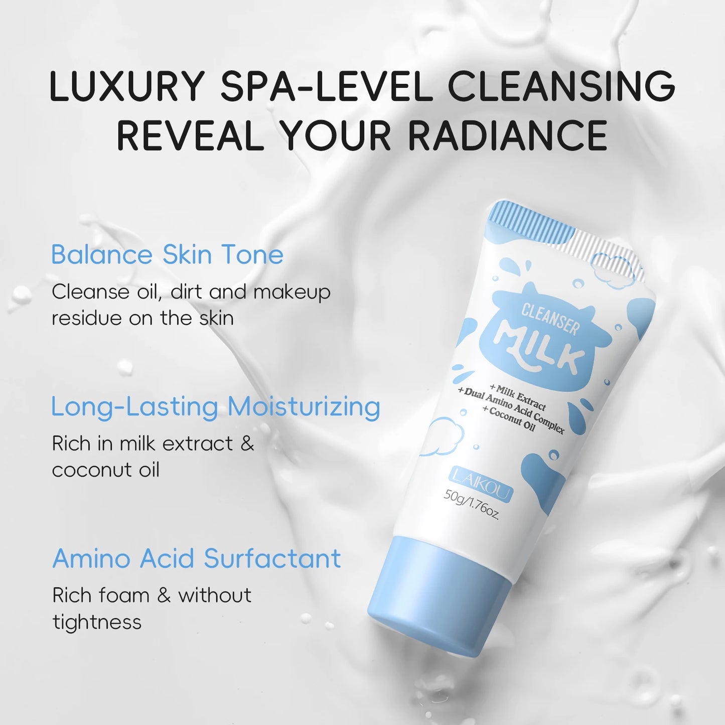 LAIKOU 6Pcs Milk Hydrating Facial Skin Care Kit with Cleanser Toner Serum Eye Serum Mud Mask And Moisturizing Cream for Complete