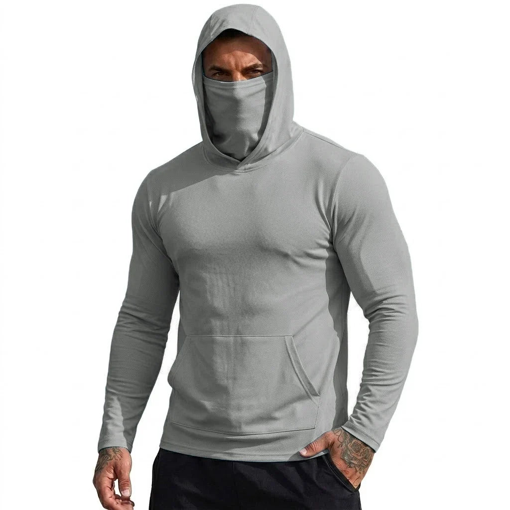 Mens Sun Protection Hooded Tee Quick Dry Long Sleeve Sweatshirt Lightweight Performance Top for Hiking Outdoor Sun Wear Tops