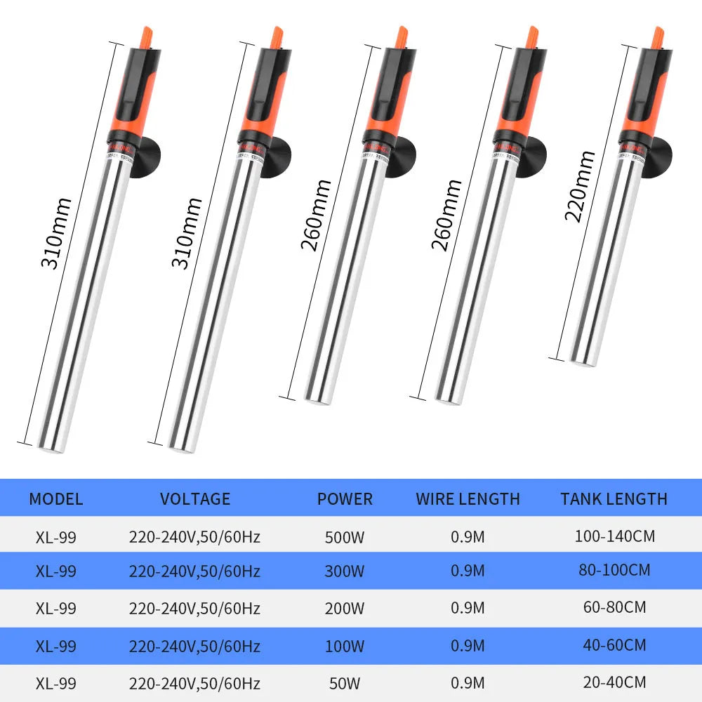 Aquarium Heater Rod Stainless Steel Adjustable 17-35 Degree Celsius to Control Temperature Heat Water for Fish Tank 50W~500W