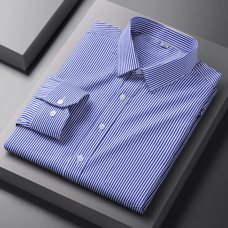 Men Formal Shirt Long Sleeve Office Solid Color Fashion Business Pocket Social Office Blue White Shirts Men's Clothing S-5XL