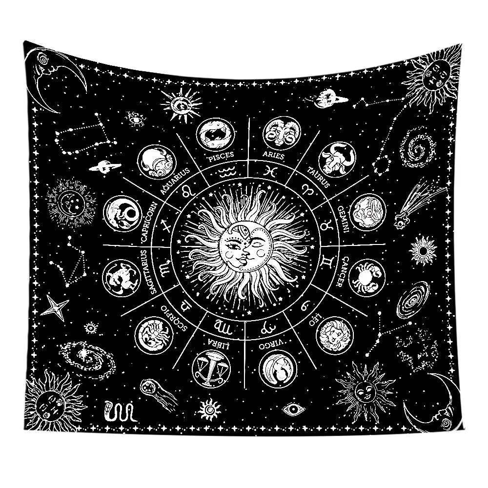 VIKAMA Star and Moon Embroidered Tapestry Constellation Boho Living Room Bedroom Meditation Room Decoration