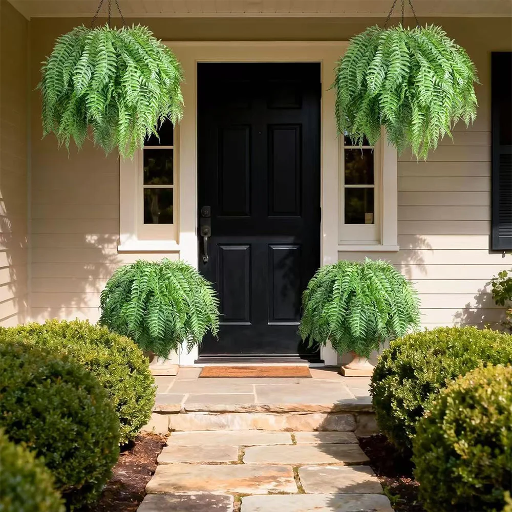 64cm Artificial Hanging Boston Plant Fake Fern Grass Leaves Wall Hanging Plants Plastic Persian  leafs For Home Garden Decor