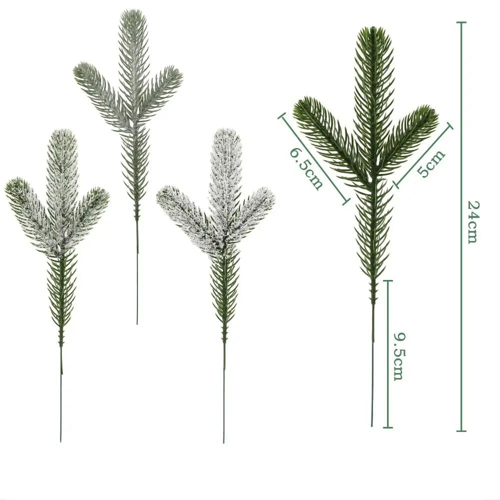 24pcs Christmas Tree Pine Branches Artificial Fake Plants Snow Pines Garland For Christmas Wreath Party Decor Xmas Ornament